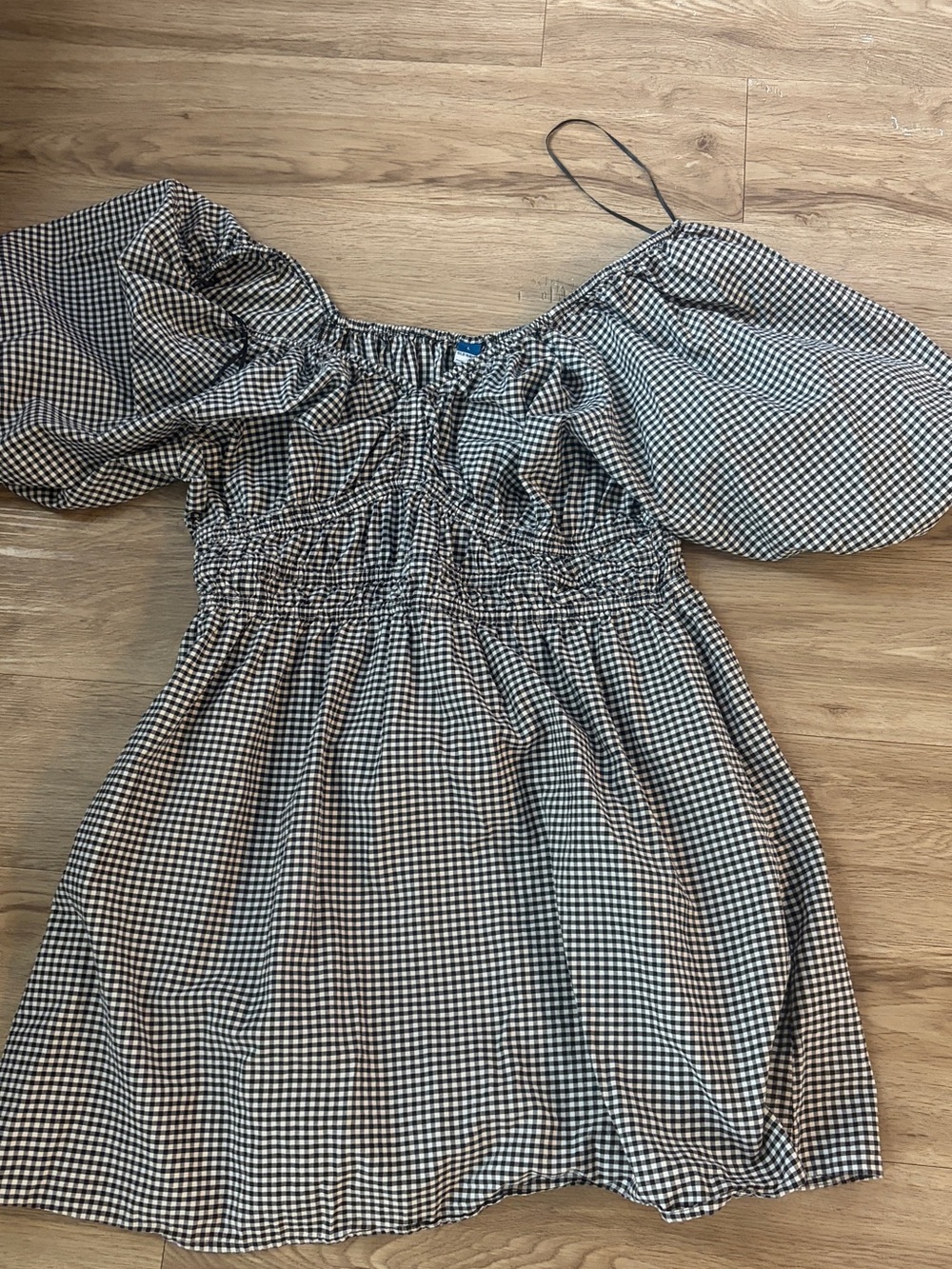 Old Navy Black & White Gingham One-Shoulder Mini Dress